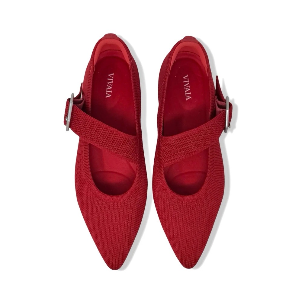 Vivaia Maria Red Pointed Toe Mary Jane Ballet Flats Comfort Chic Office Sz 37.5